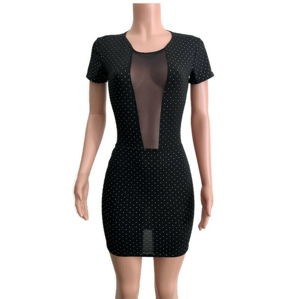 Angelos Ecinre Black gold studded sheer frnt dress
